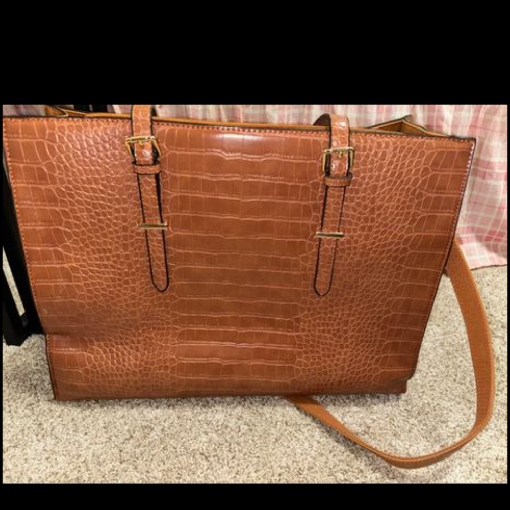 Brown Faux Leather Work Tote